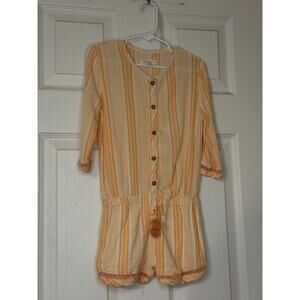 Jessica Simpson Girls Striped Romper Pom Pom Tie Waist Orange Cream Size 3T